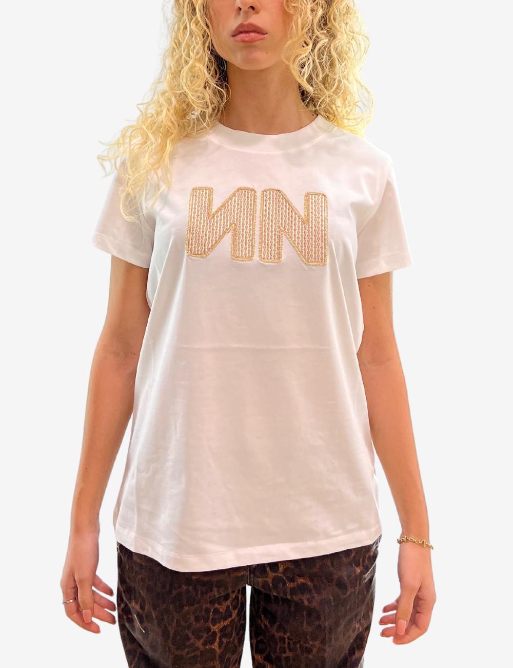T-Shirt Nenette con logo ricamato e catena donna
