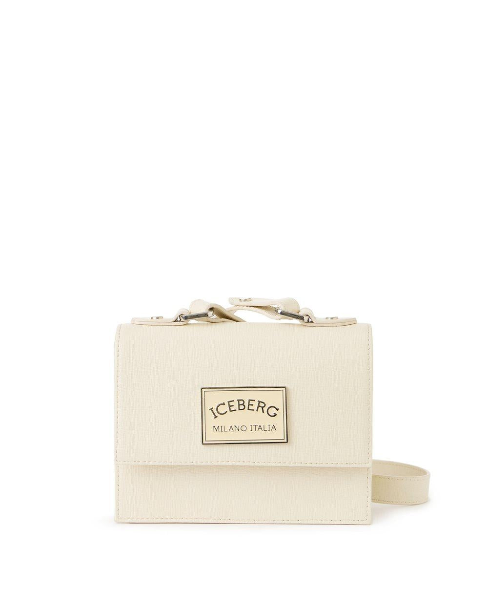 Borsa Iceberg in pelle saffiano con tracolla e placca logata donna