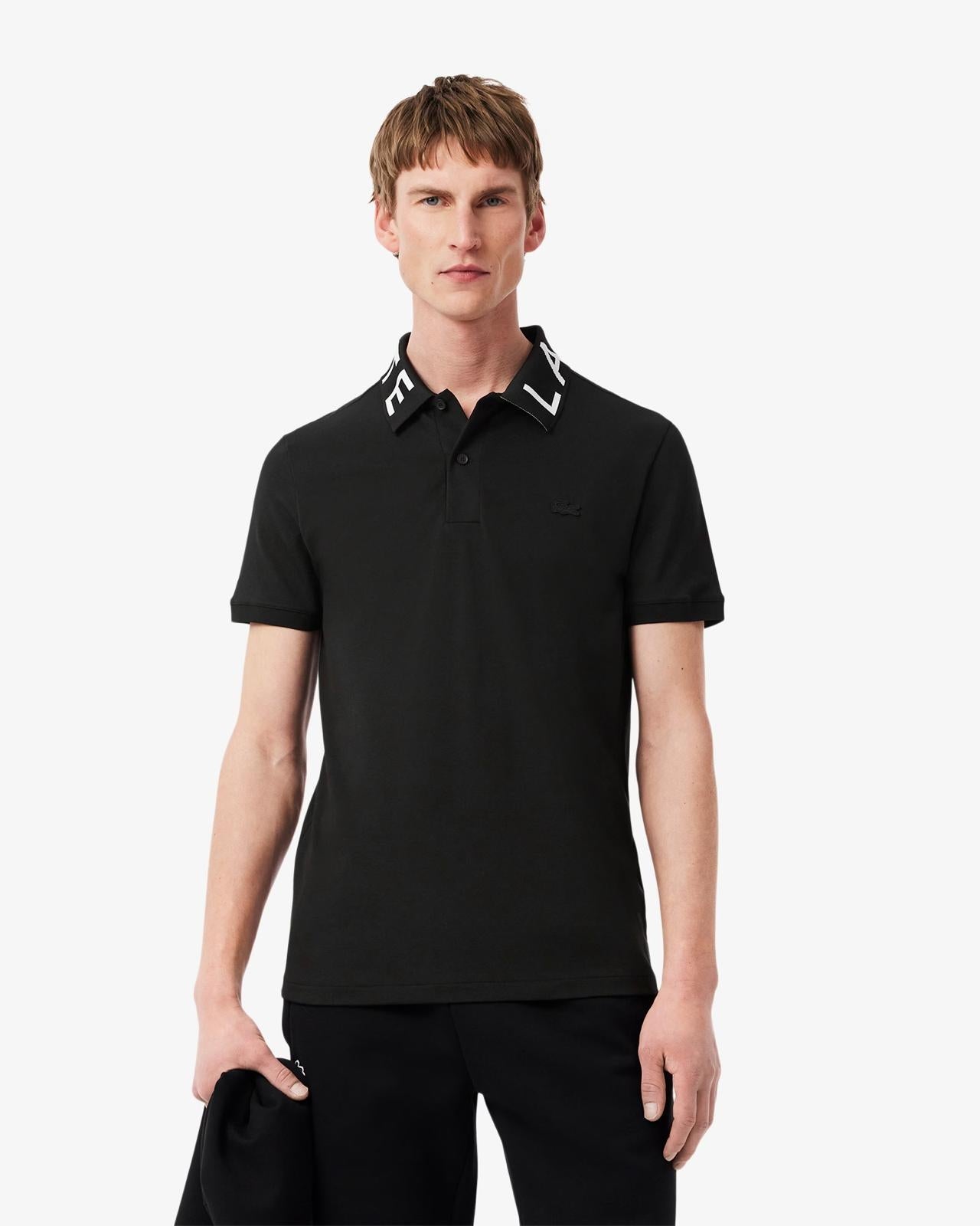Polo Lacoste con logo sul colletto a contrasto jacquard