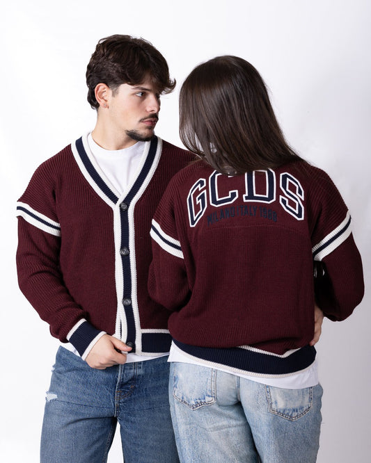 Cardigan GCDS in lana con logo ricamato e color mix