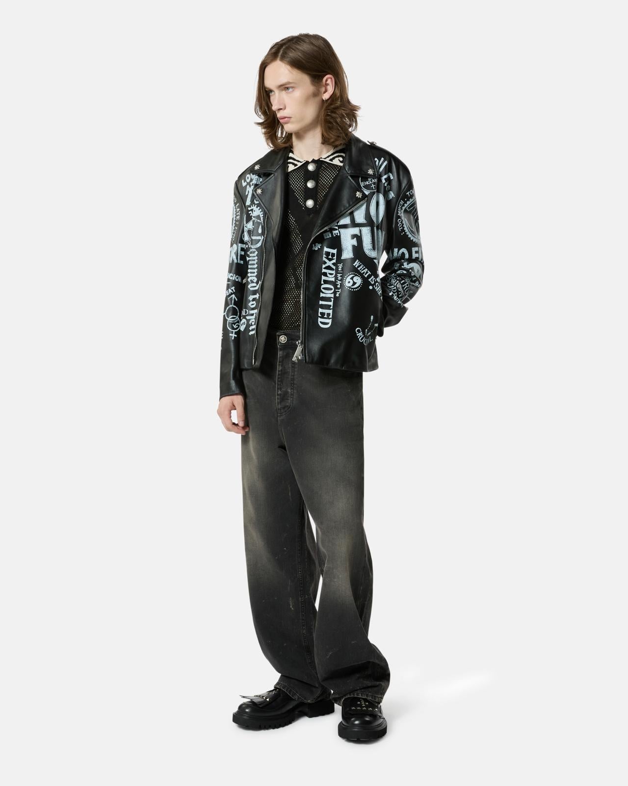 Giubbotto John Richmond in pelle con stampe uomo