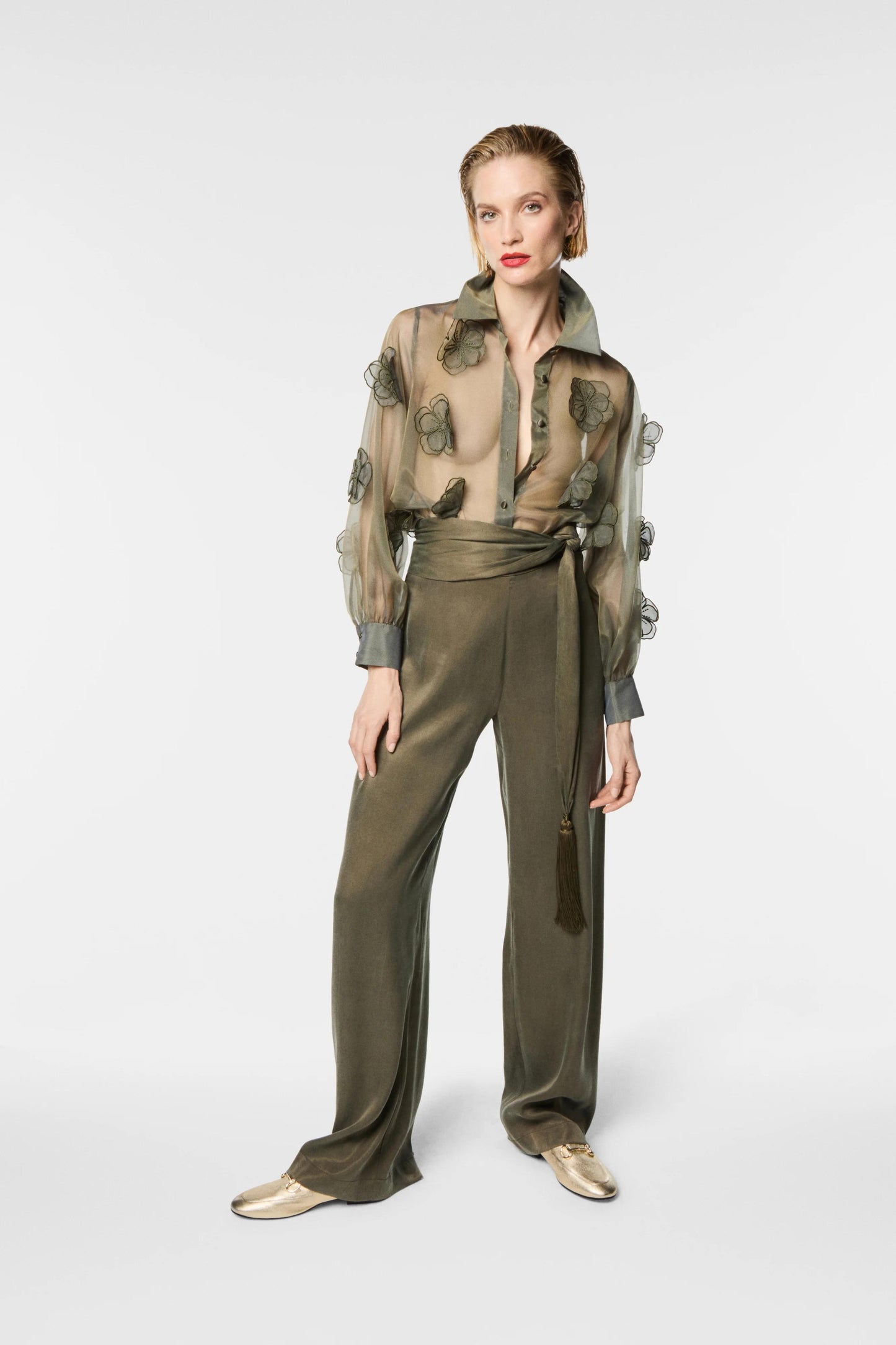 Pantalone Nenette in tencel a gamba larga donna
