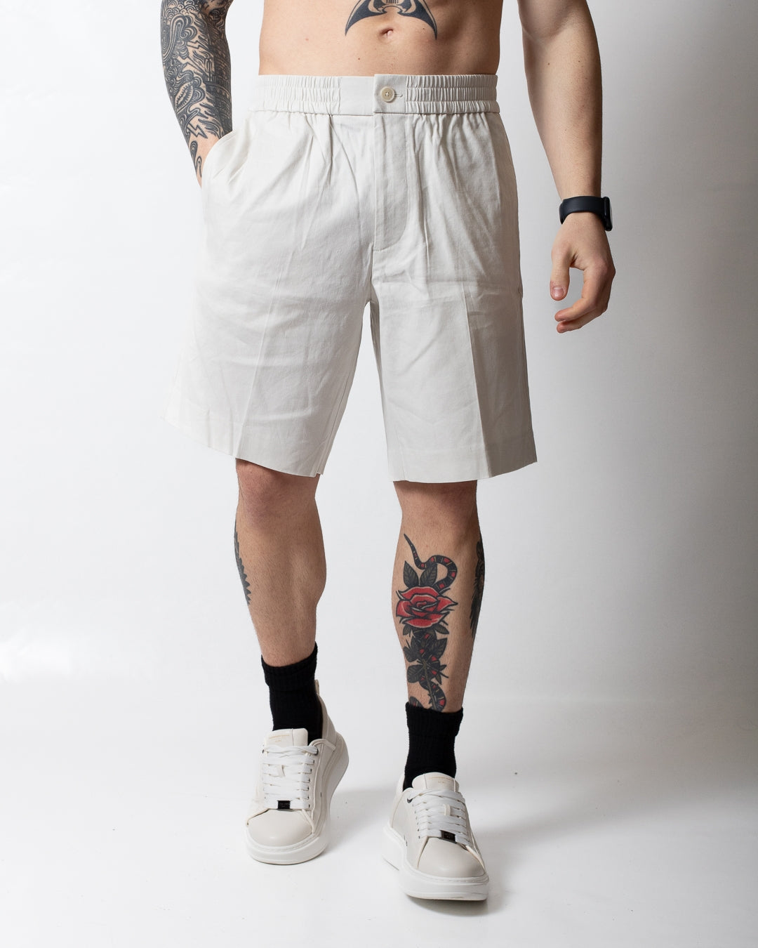 Bermuda Calvin Klein in misto lino con ricamo uomo