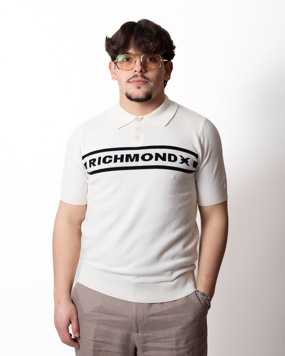 Polo Richmond X in maglia con fascia logata uomo