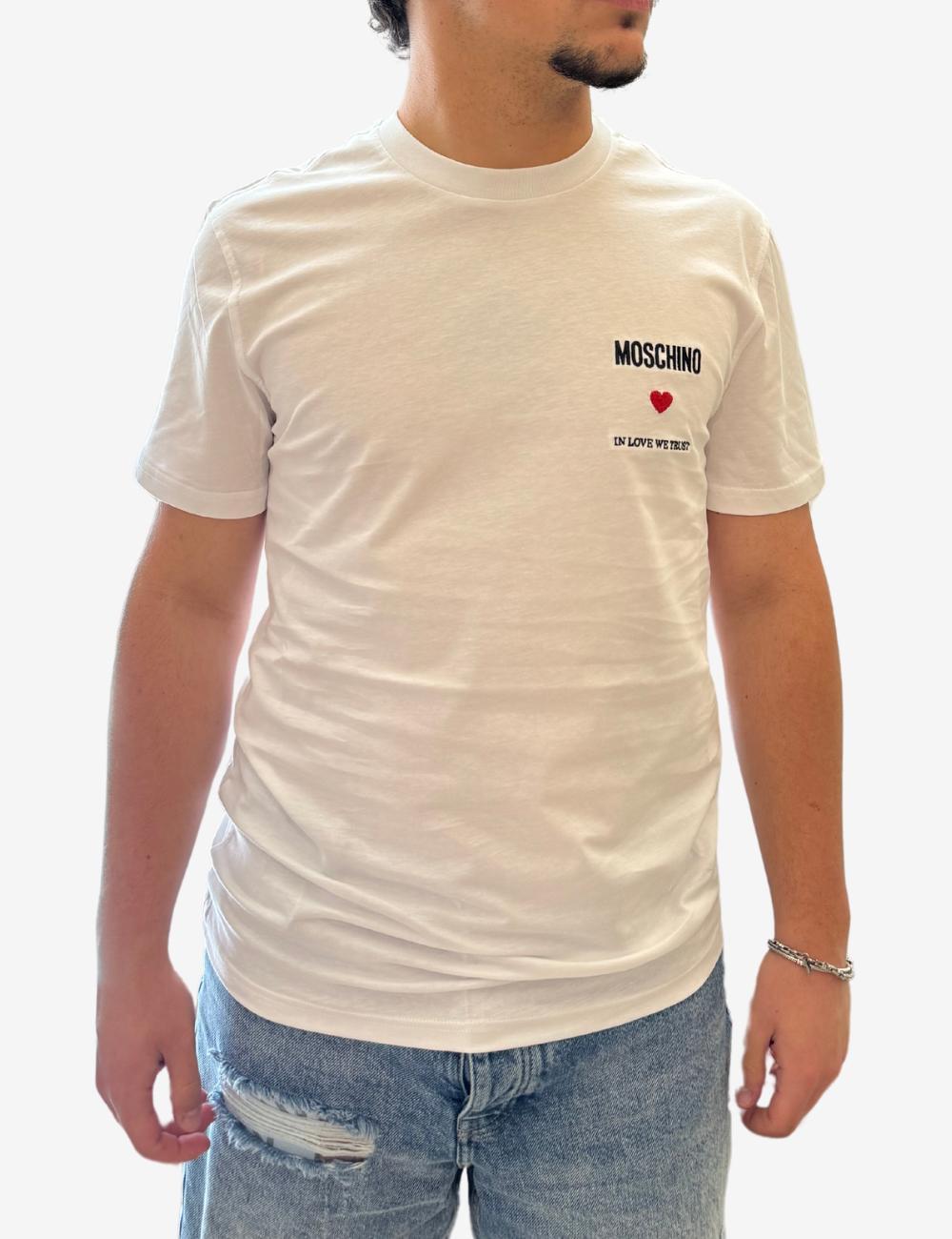 T-Shirt Moschino "In love we trust" con ricamo uomo