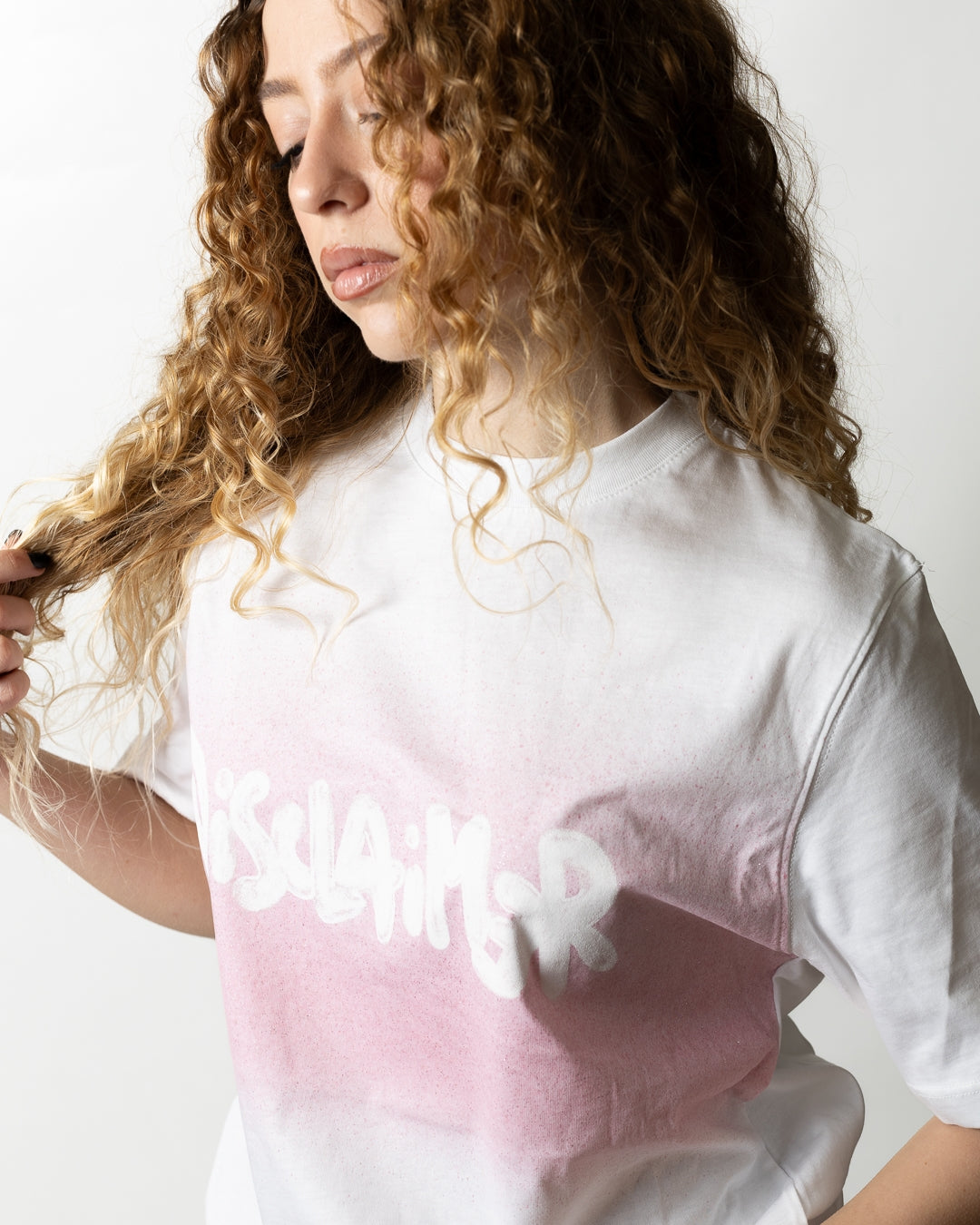 T-Shirt Disclaimer con stampa e glitter donna