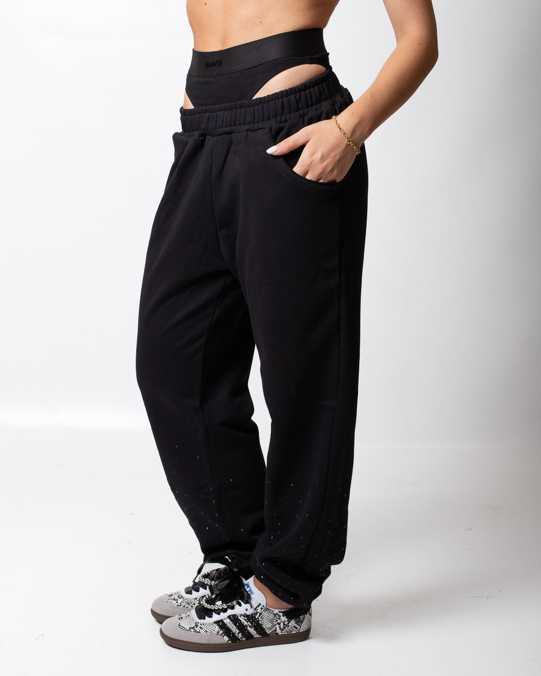 Pantalone Disclaimer in felpa con fascia logata donna