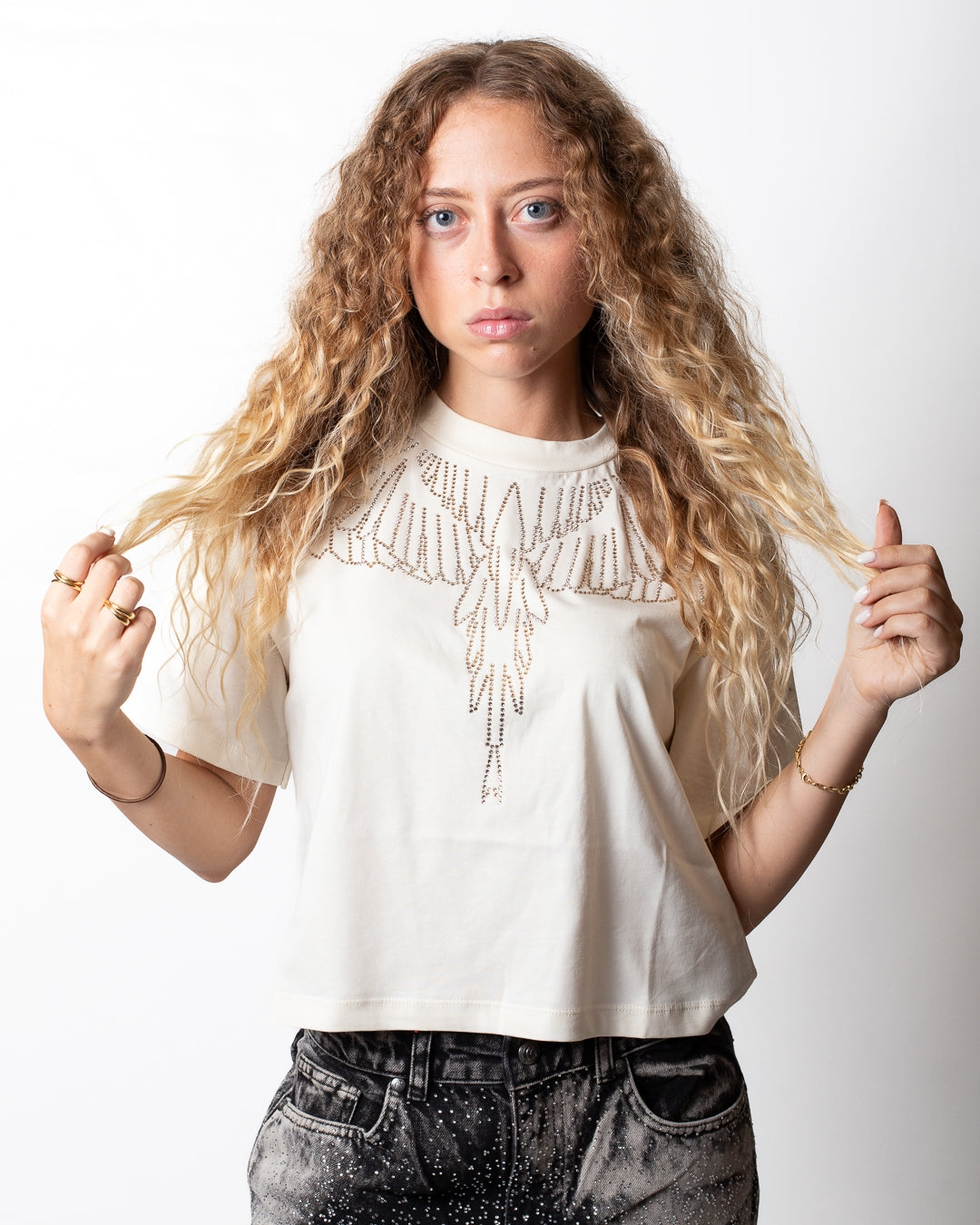 T-Shirt Marcelo Burlon cropped con strass donna