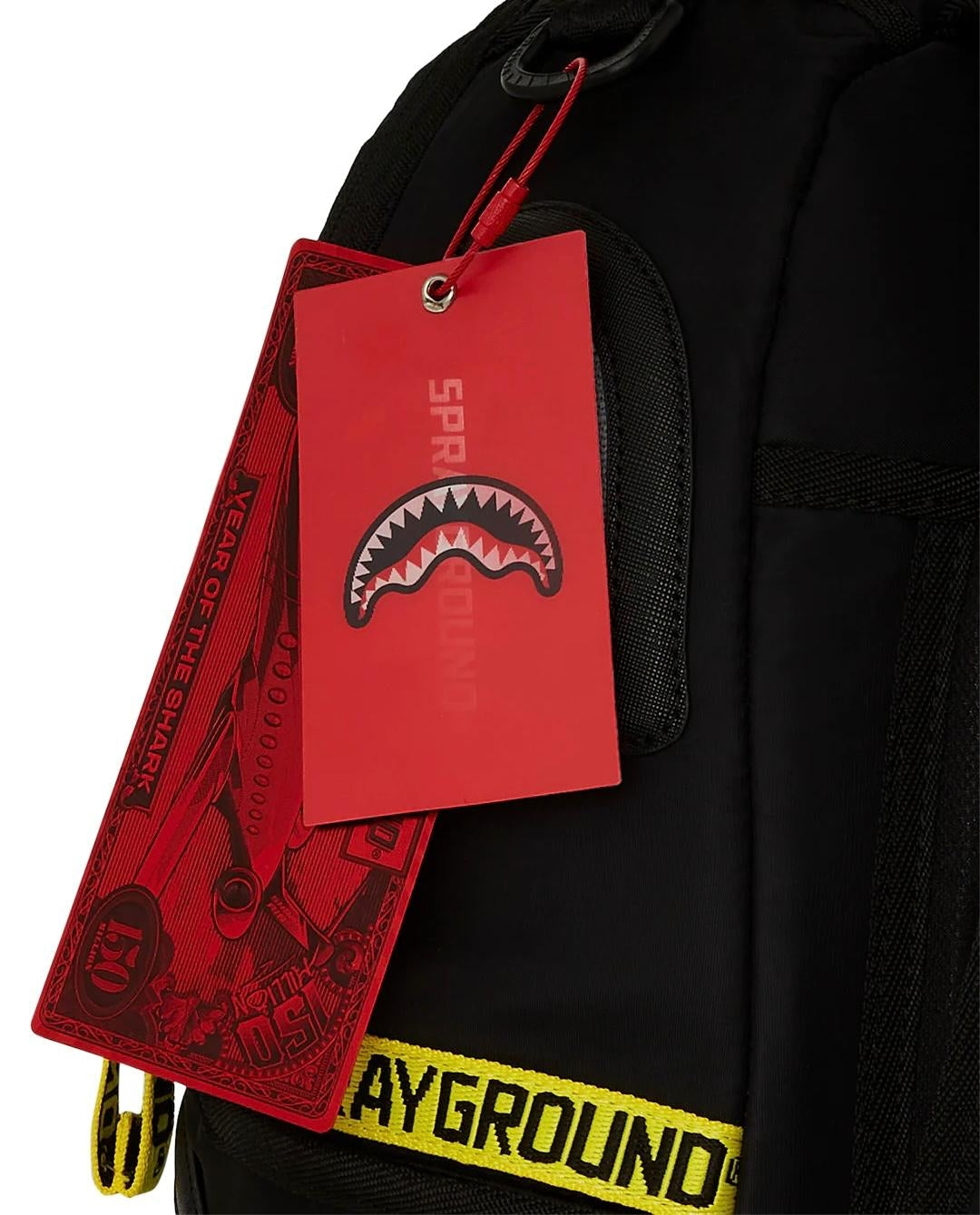 Zaino Sprayground nero Shark central yellow tape dlx satin backpack