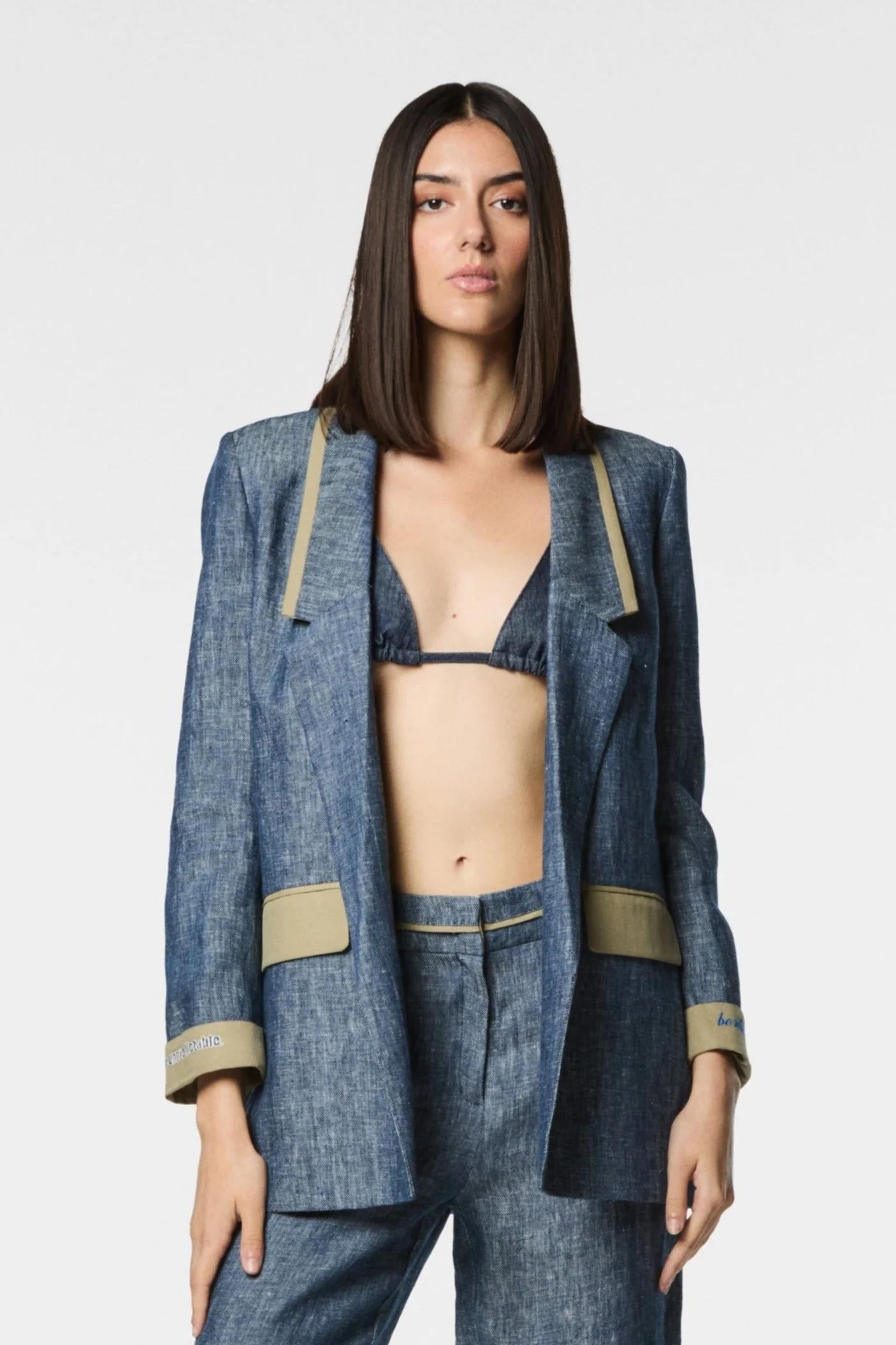 Giacca blazer Nenette monopetto in lino effetto denim donna