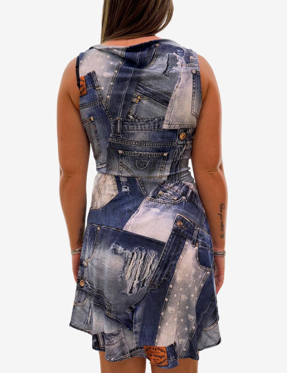 Abito Chiara Ferragni con stampa denim all-over donna