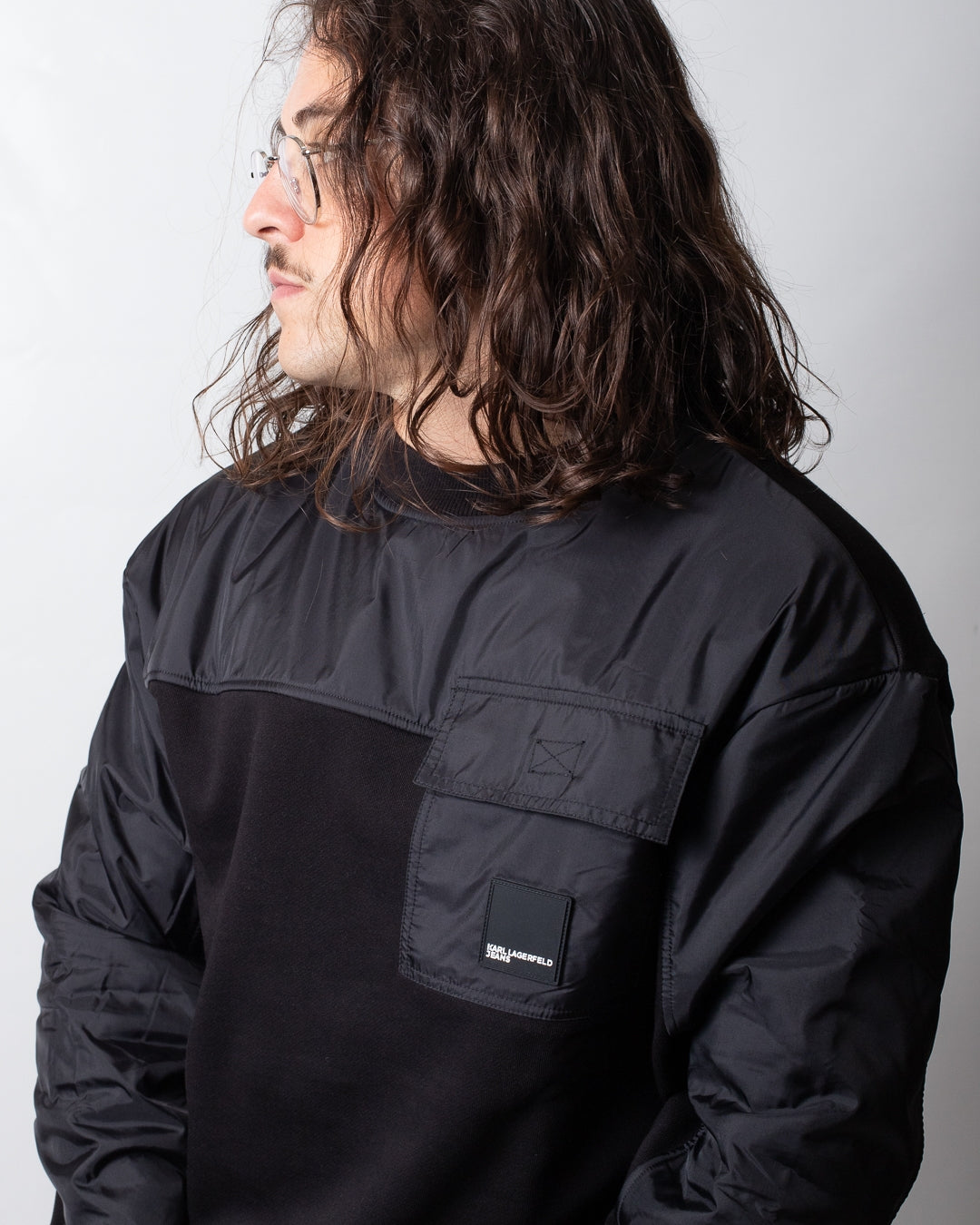 Felpa Karl Lagerfeld girocollo con dettagli in nylon uomo