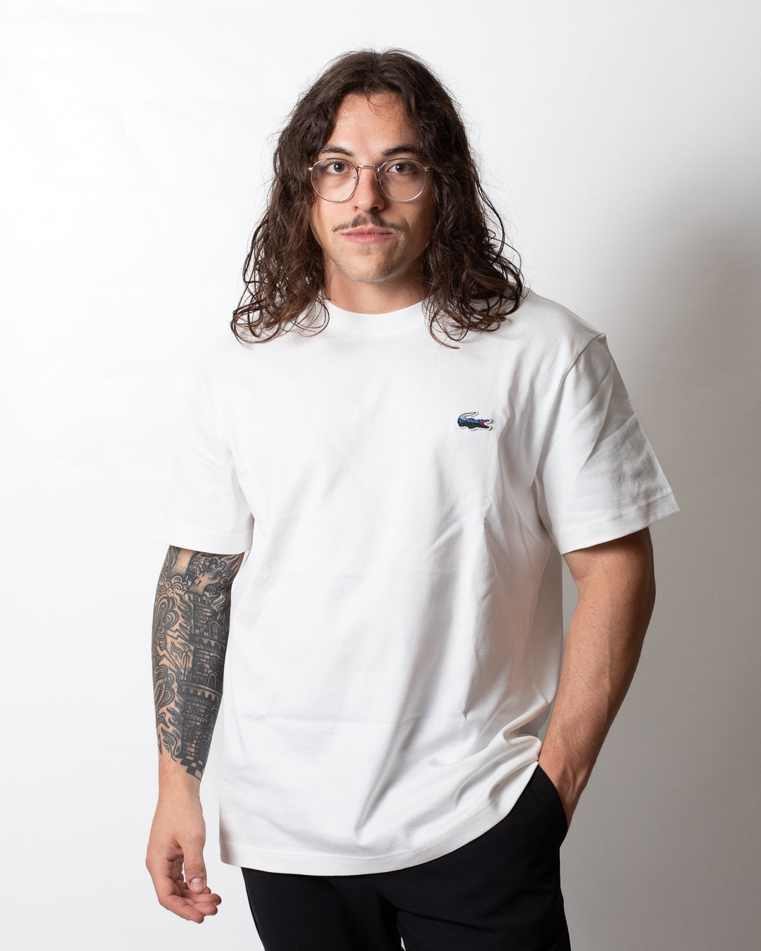 T-Shirt Lacoste classic fit con logo multicolor uomo