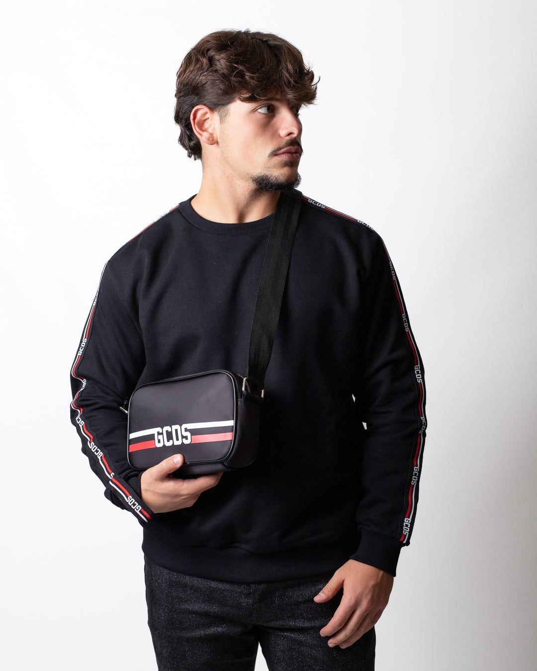 Tracolla GCDS in nylon "Logo Stripes"