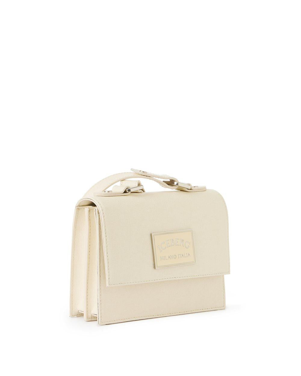 Borsa Iceberg in pelle saffiano con tracolla e placca logata donna