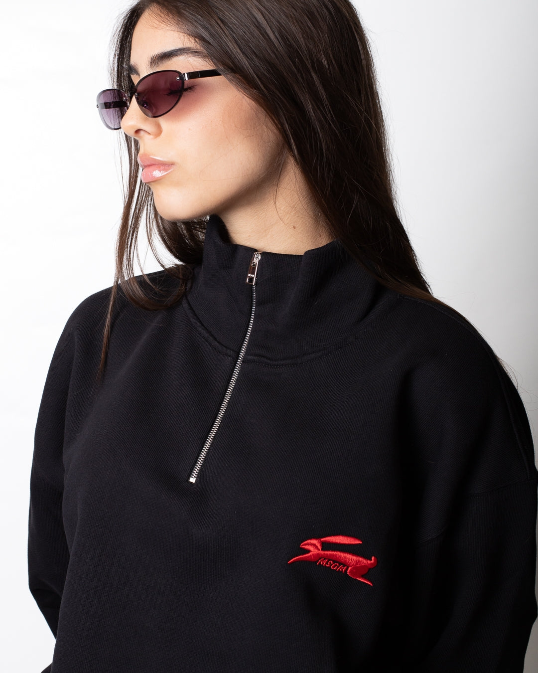 Felpa MSGM a mezza zip con logo ricamato
