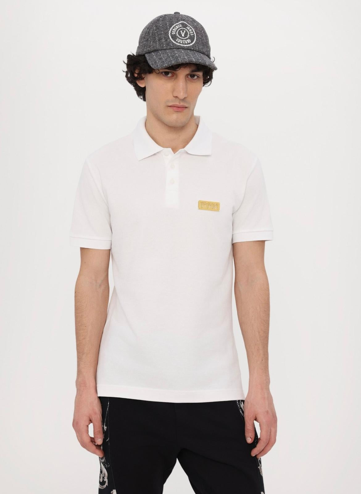 Polo Versace Jeans Couture in pique con logo in metallo uomo