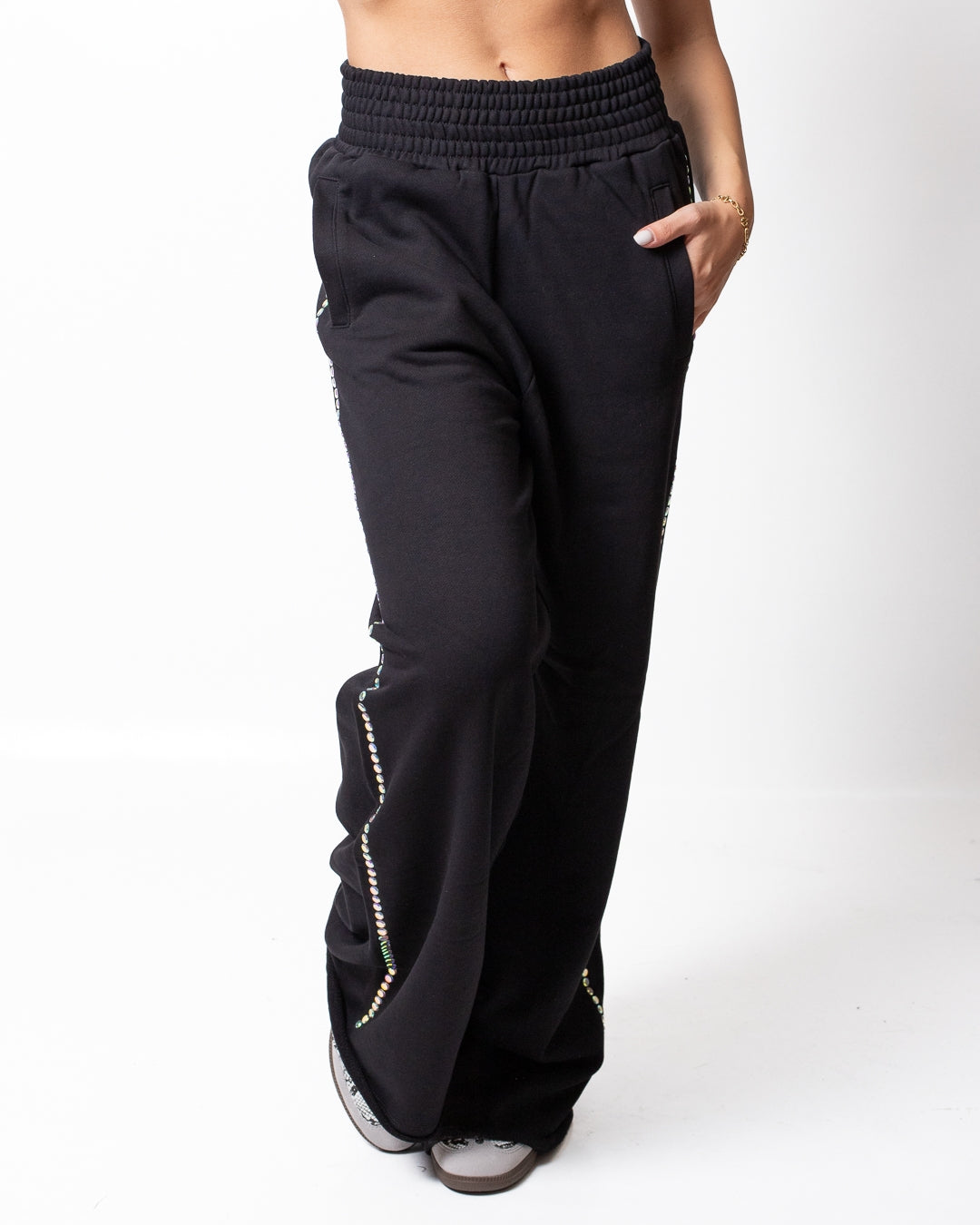 Pantalone Disclaimer in felpa con strass multicolor donna