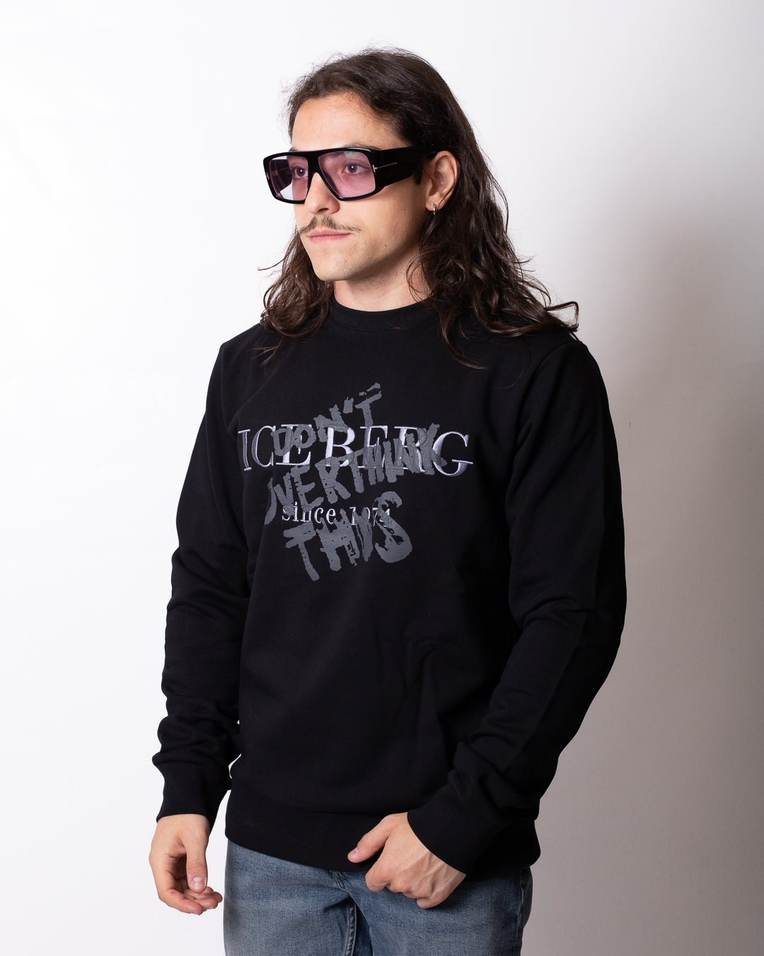 Felpa Iceberg girocollo con stampa e logo ricamato uomo