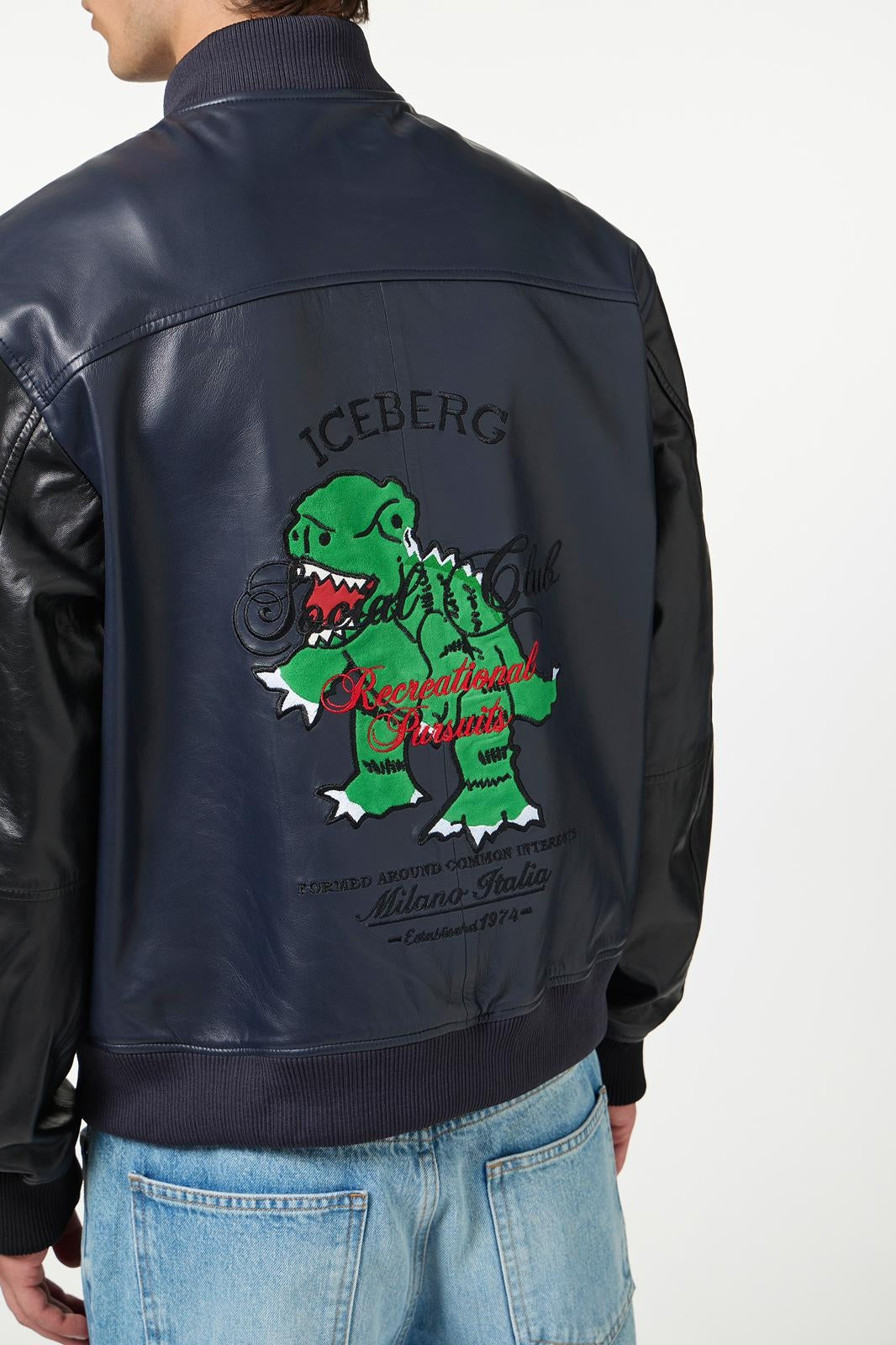 Giubbotto Iceberg in vera pelle con ricamo uomo