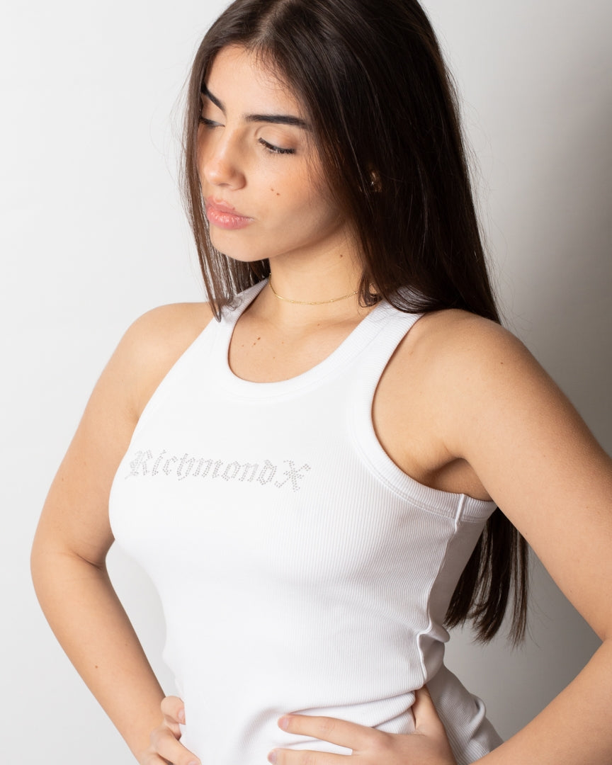 Canotta Richmond X in costina con logo strass donna