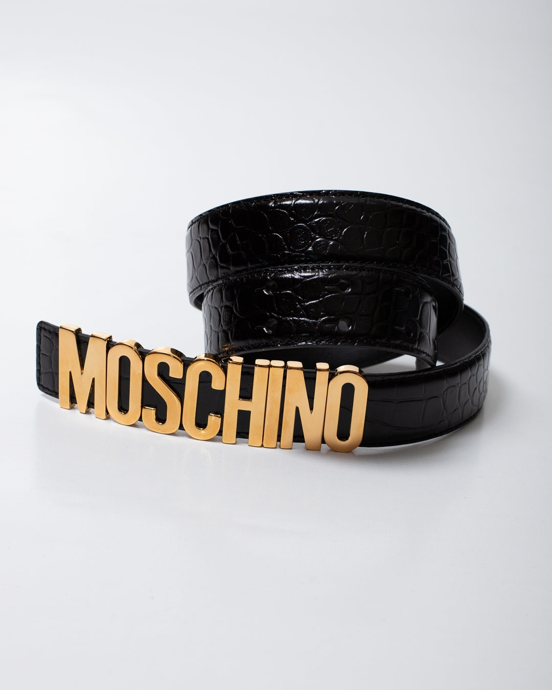 Cinta Moschino coccodrillo in pelle lucida