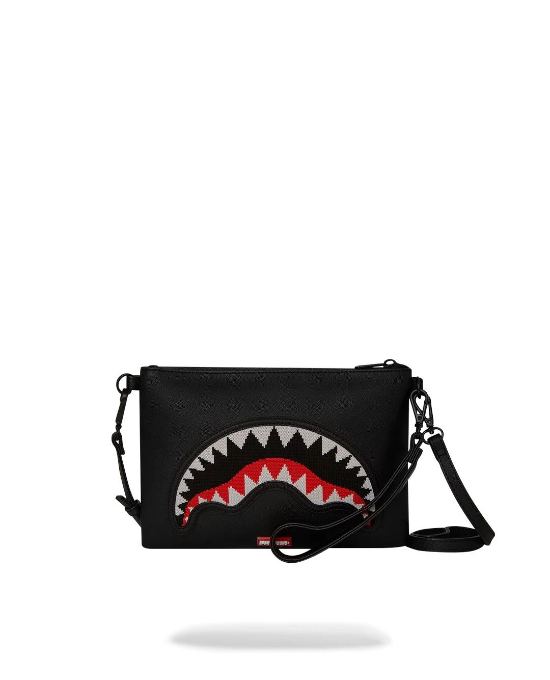 Pochette Sprayground nero fly knit mouth crossover clutch con tracolla