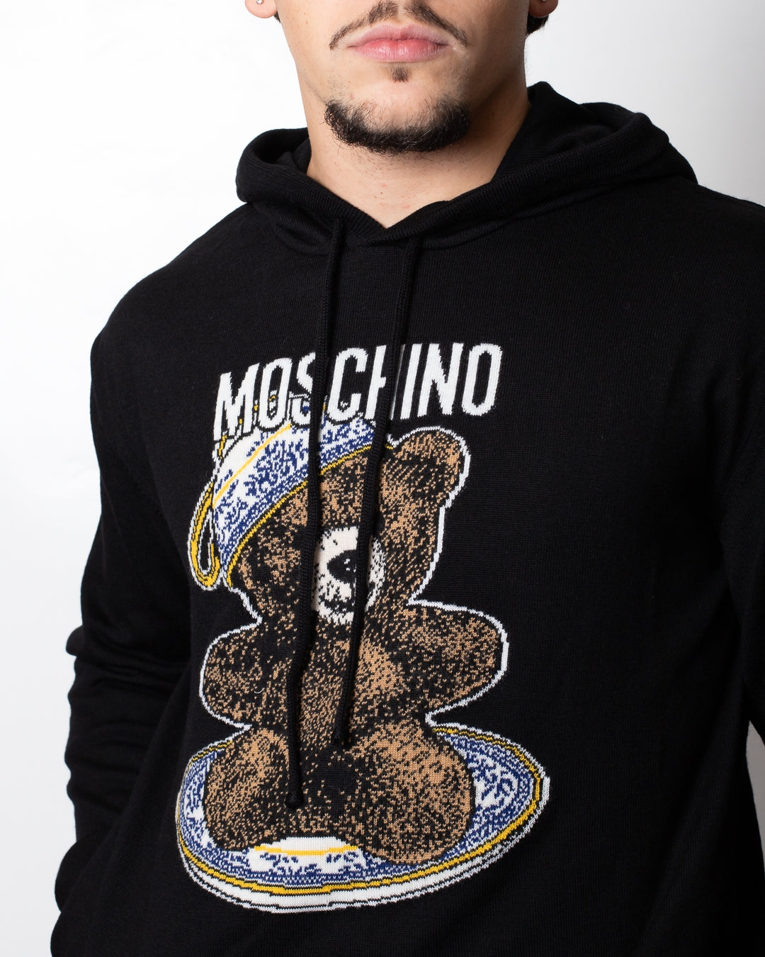 Maglia Moschino in lana con cappuccio e logo Teddy Bear