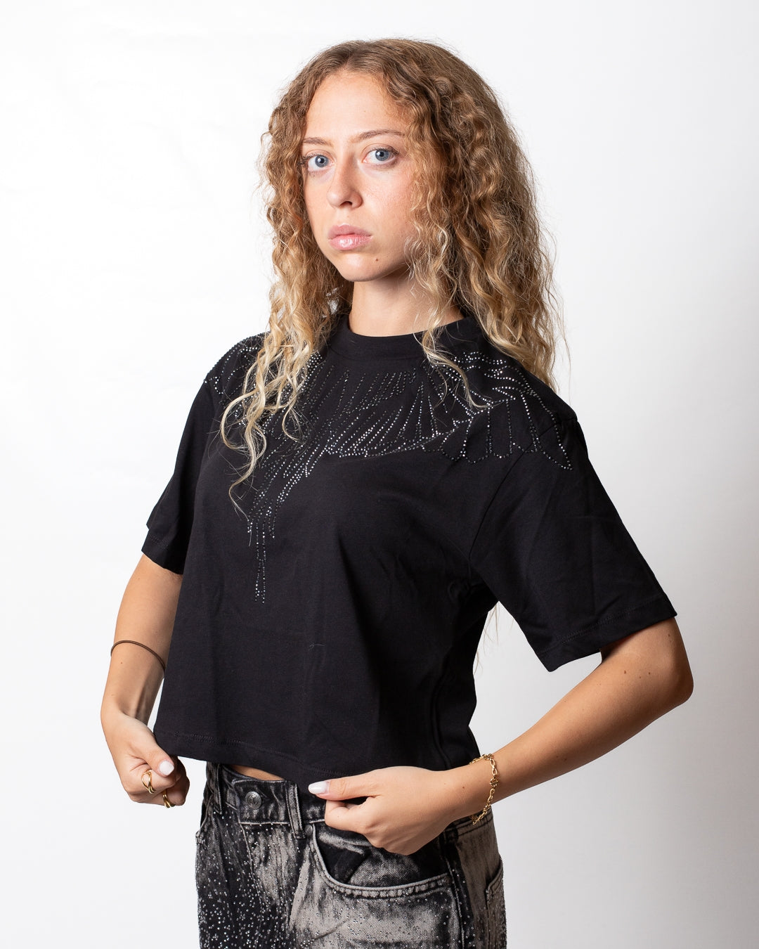 T-Shirt Marcelo Burlon cropped con strass donna
