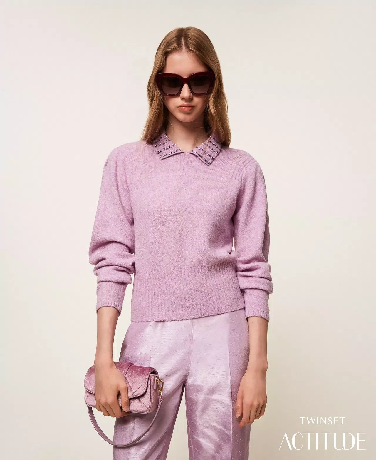 Maglia Twinset Actitude con colletto e gioielli donna