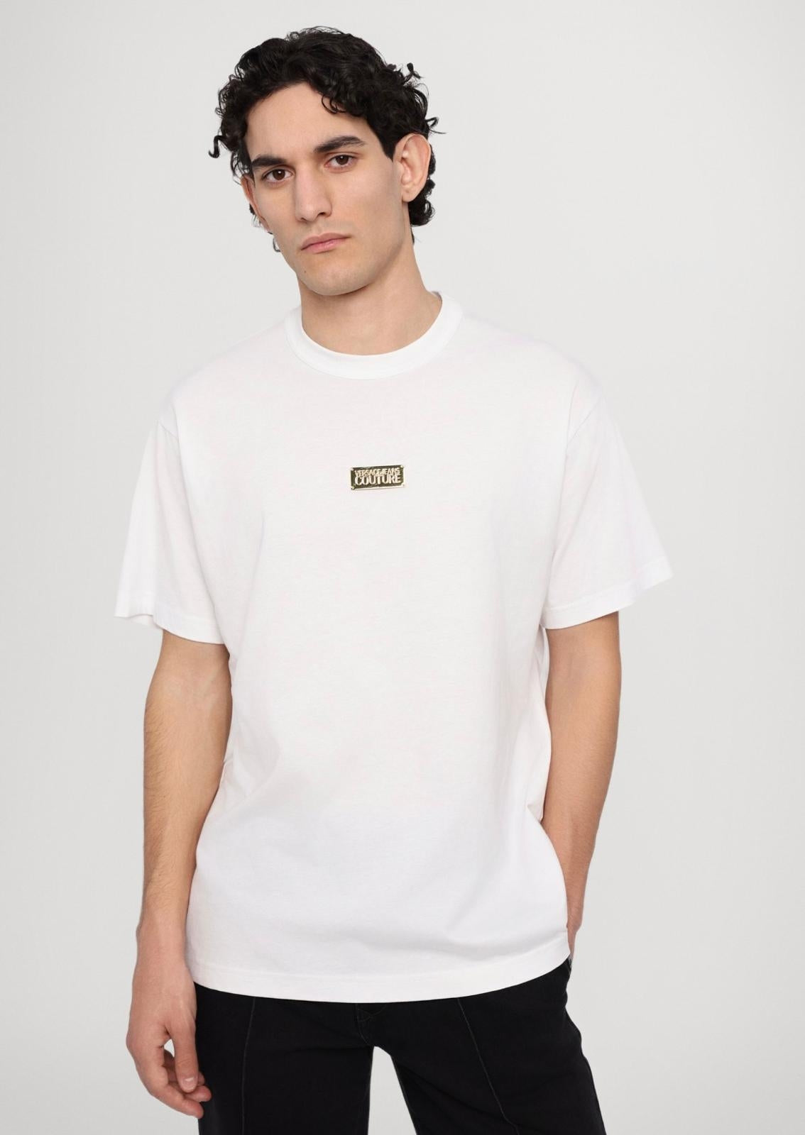 T-Shirt Versace Jeans Couture con placca logata in metallo uomo