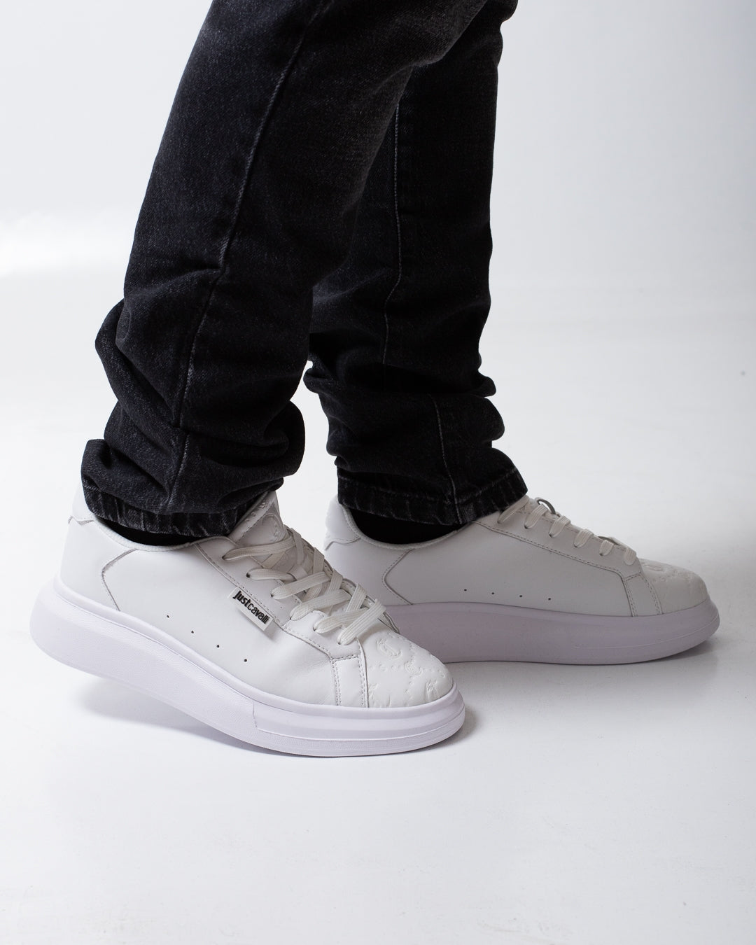 Sneakers Just Cavalli in pelle con logo jacquard uomo
