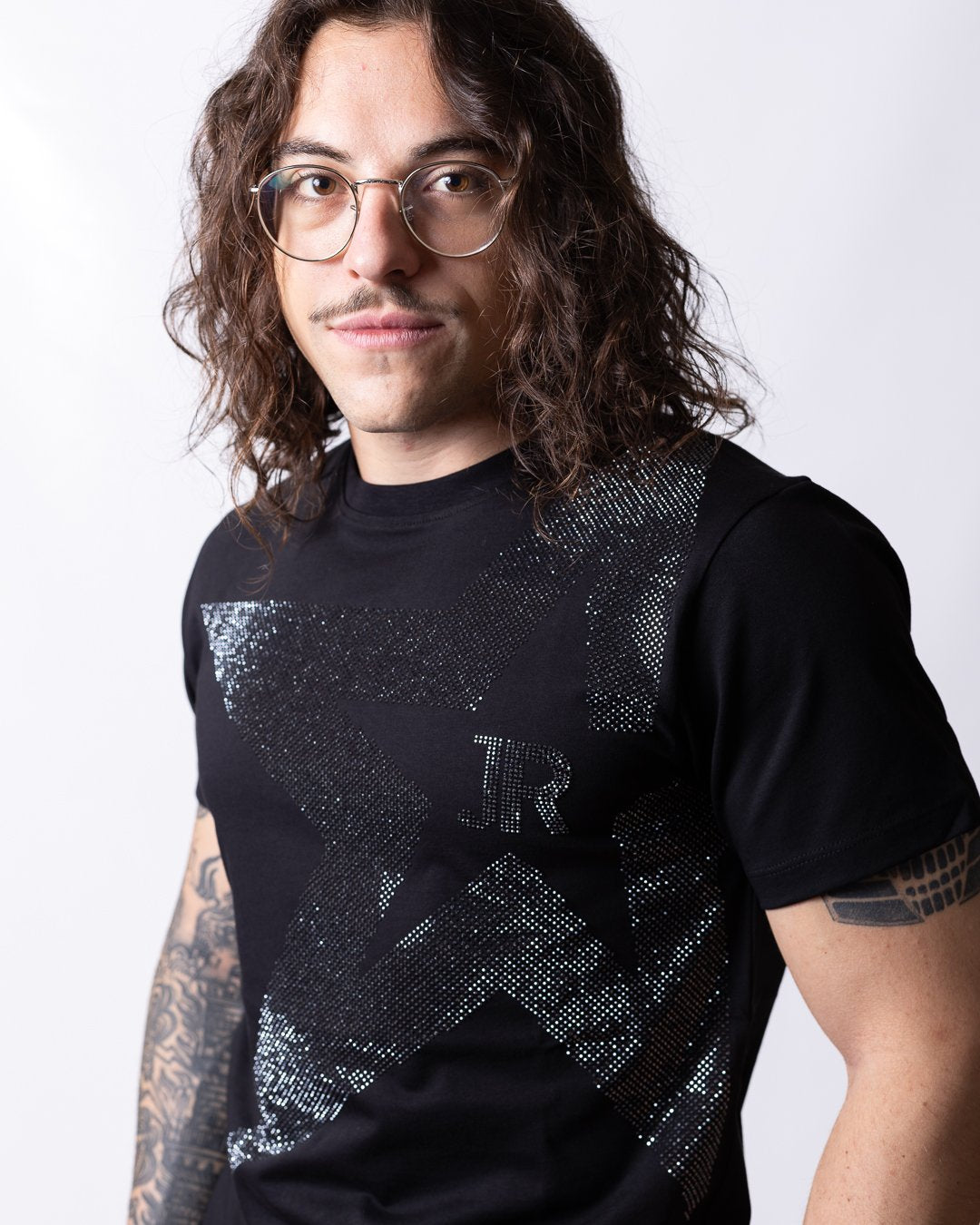 T-shirt John Richmond con logo "JR" e stella di brillantini