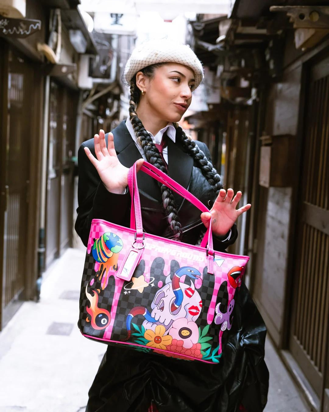 Borsa Sprayground nero WTF skull drip tote