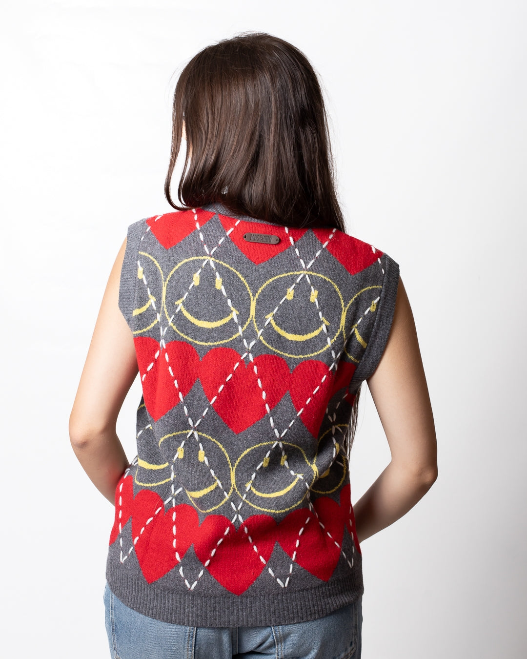 Gilet Moschino "Smiley Capsule" girocollo con ricami all-over