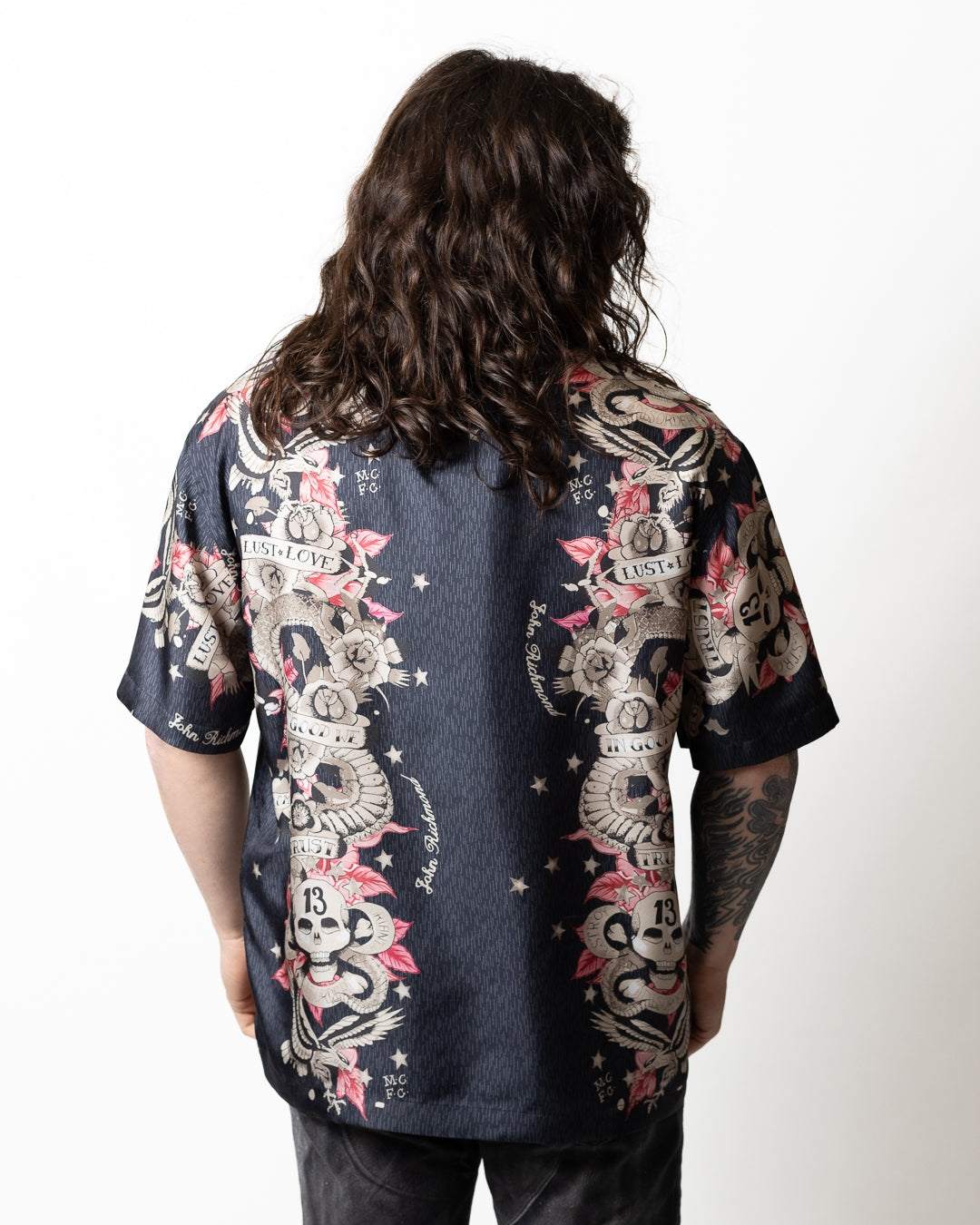 Camicia John Richmond in seta con stampa all-over uomo