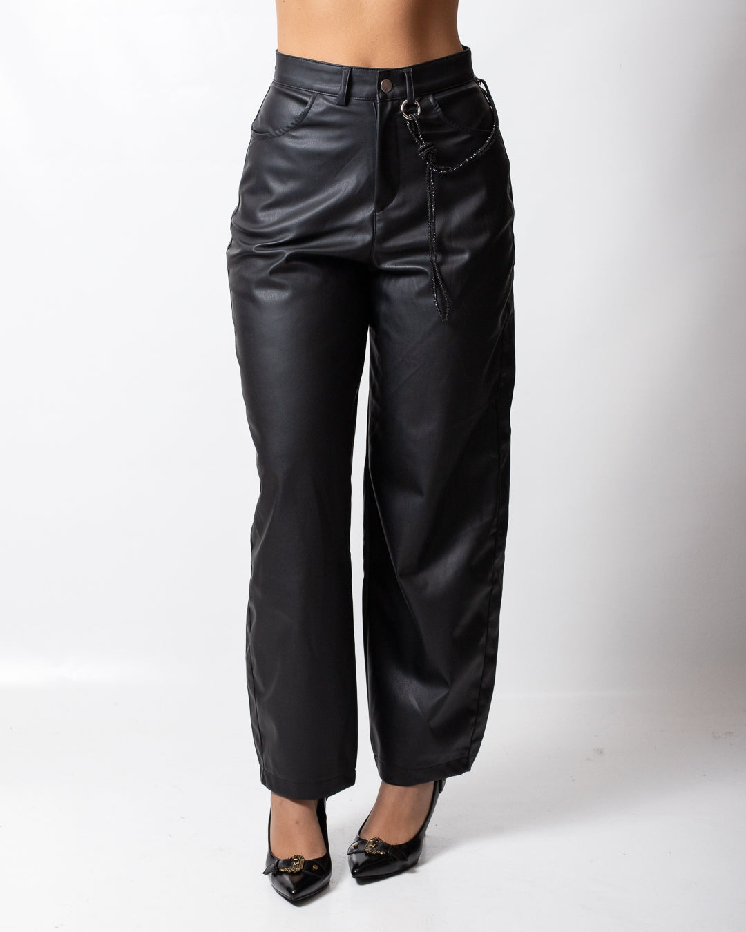 Pantalone Disclaimer a gamba larga in ecopelle donna