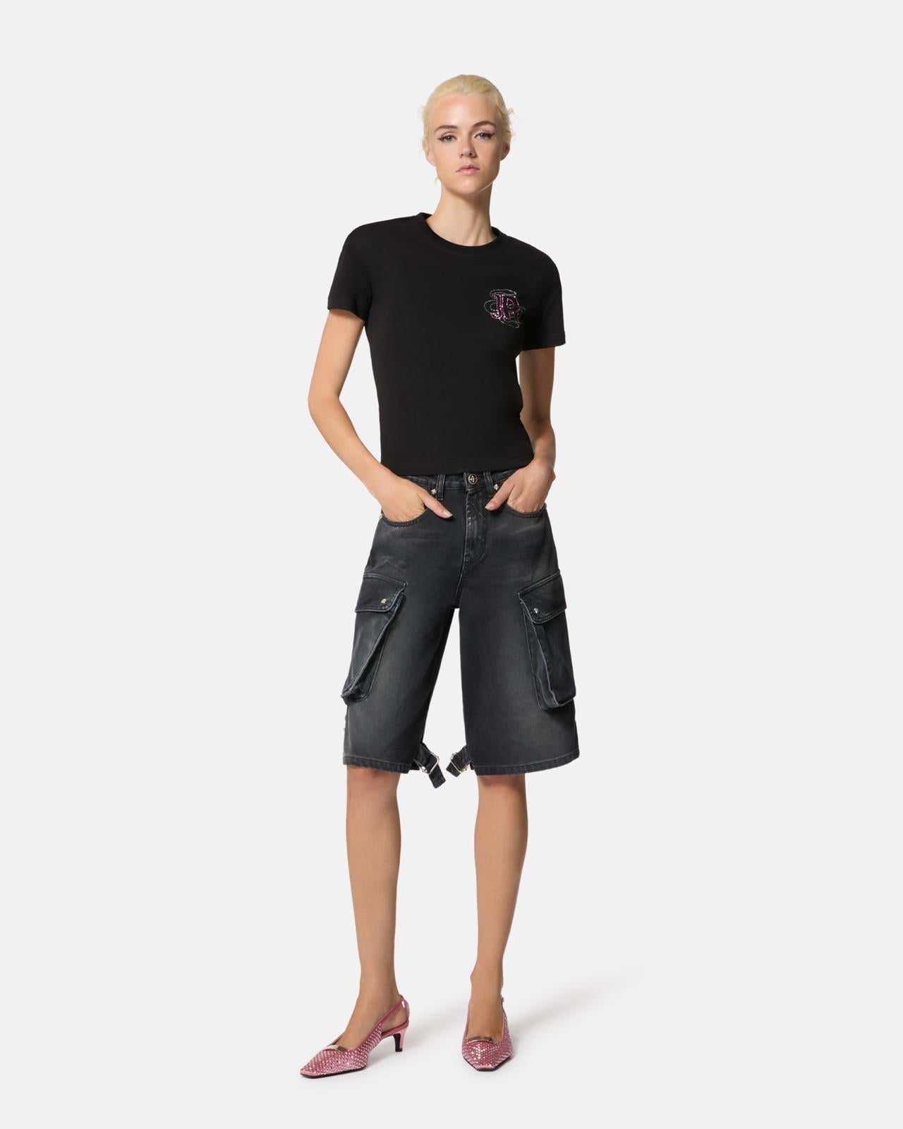 T-Shirt John Richmond con spalle imbottite e strass donna