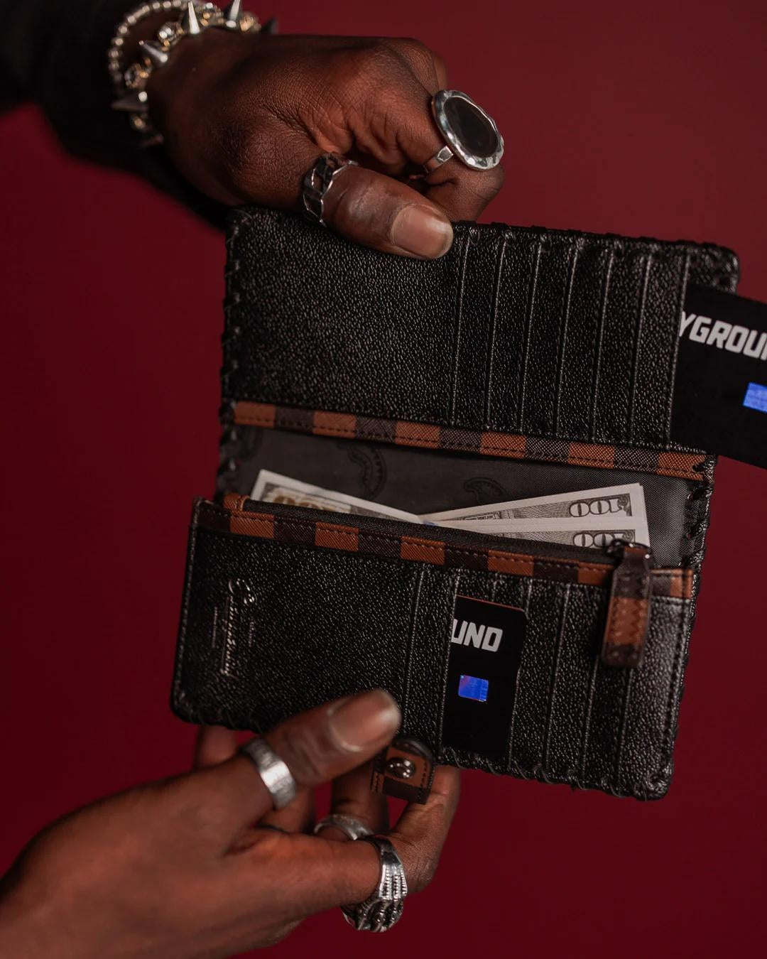 Portafoglio Sprayground nero dose of check deux single-fold wallet