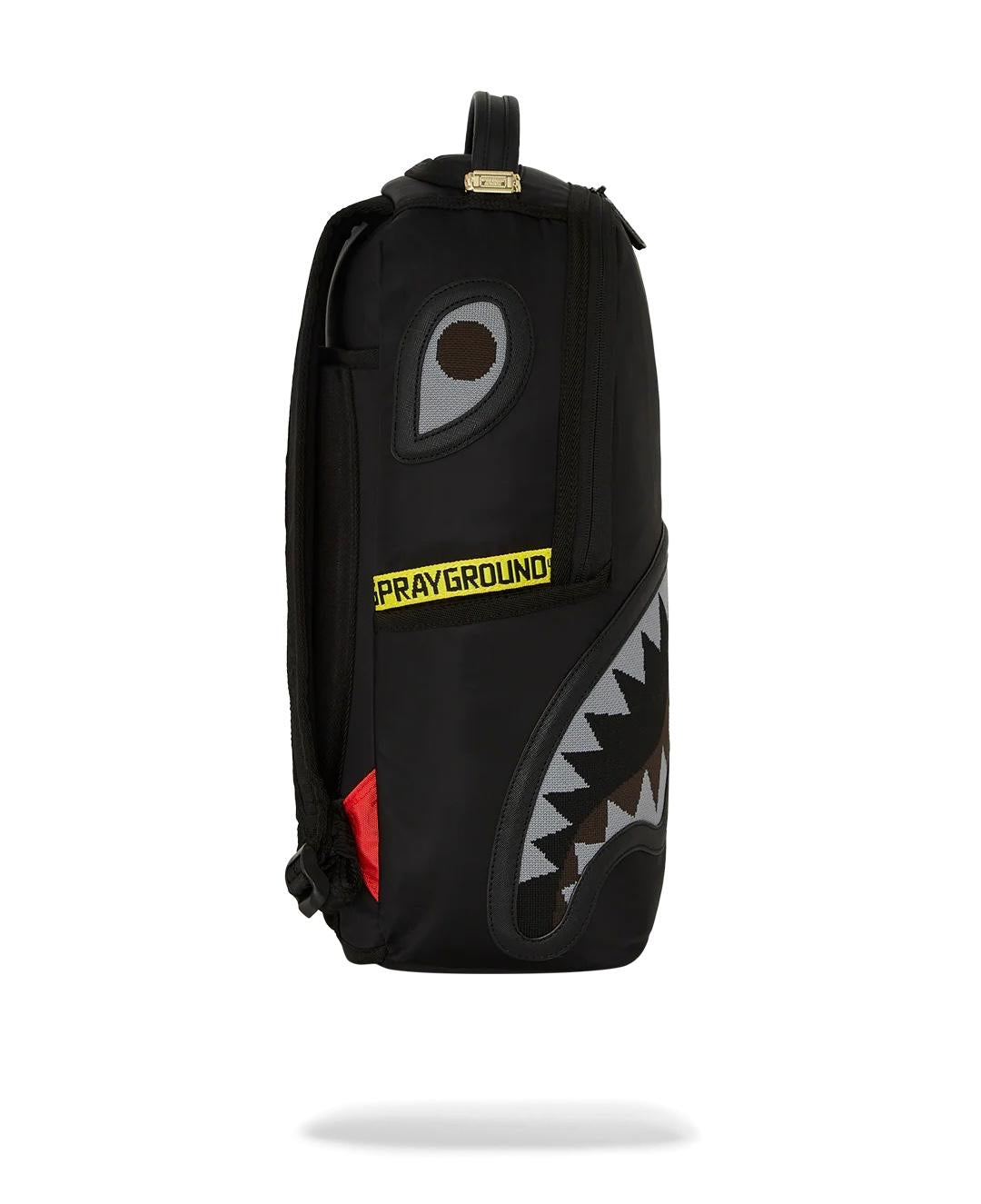 Zaino Sprayground nero Shark central yellow tape dlx satin backpack