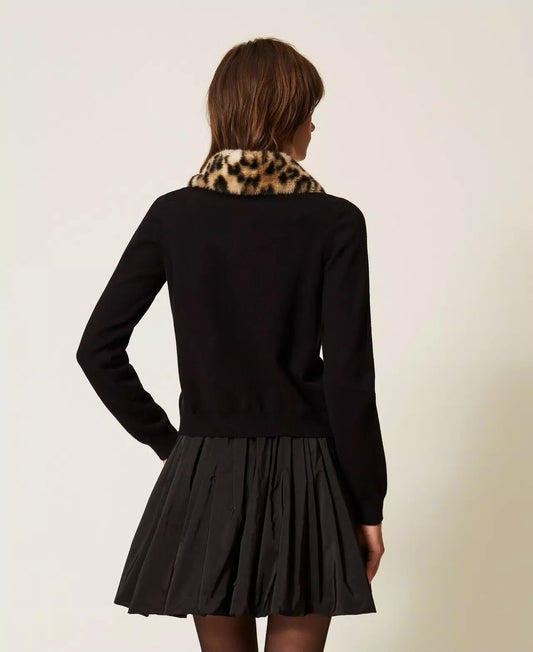 Giacca Twinset Actitude con colletto faux far e maglia donna