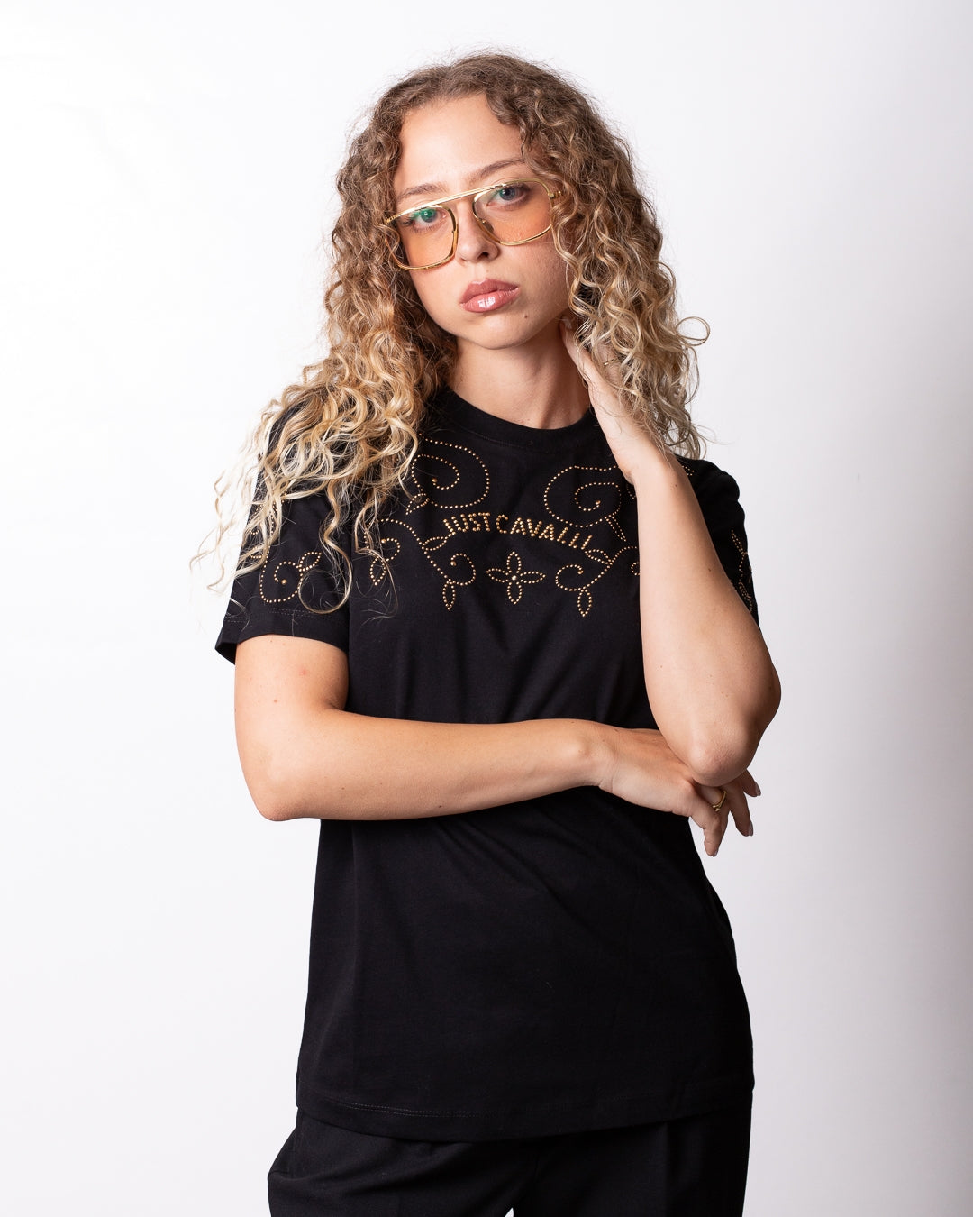 T-Shirt Just Cavalli con logo e borchie donna