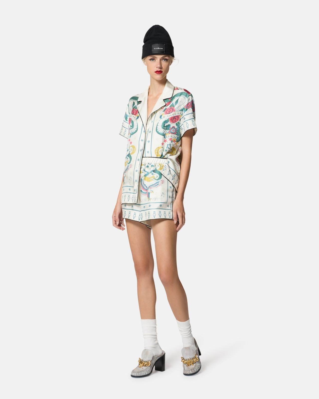 Short John Richmond "In good we trust" in seta donna