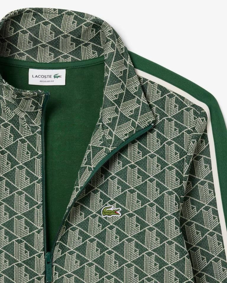 Felpa Lacoste con zip logata allover uomo