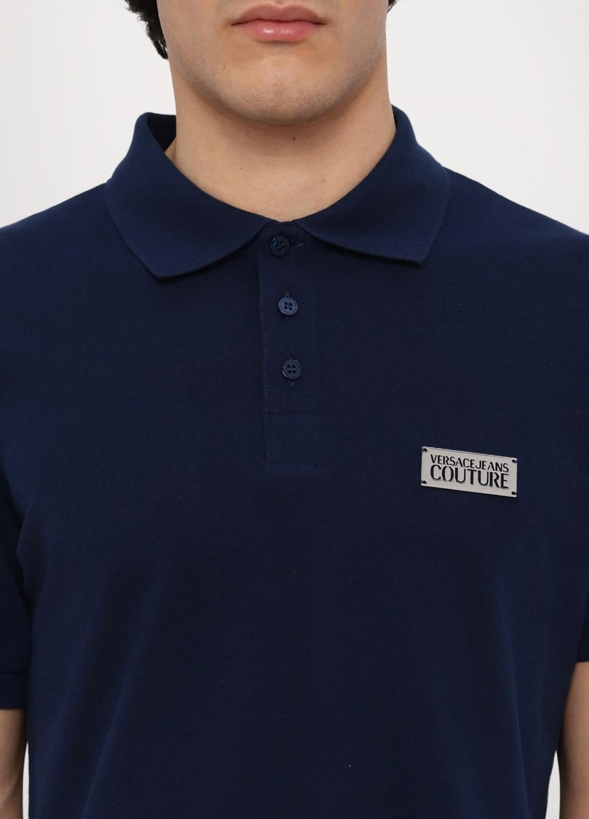 Polo Versace Jeans Couture in pique con logo in metallo uomo