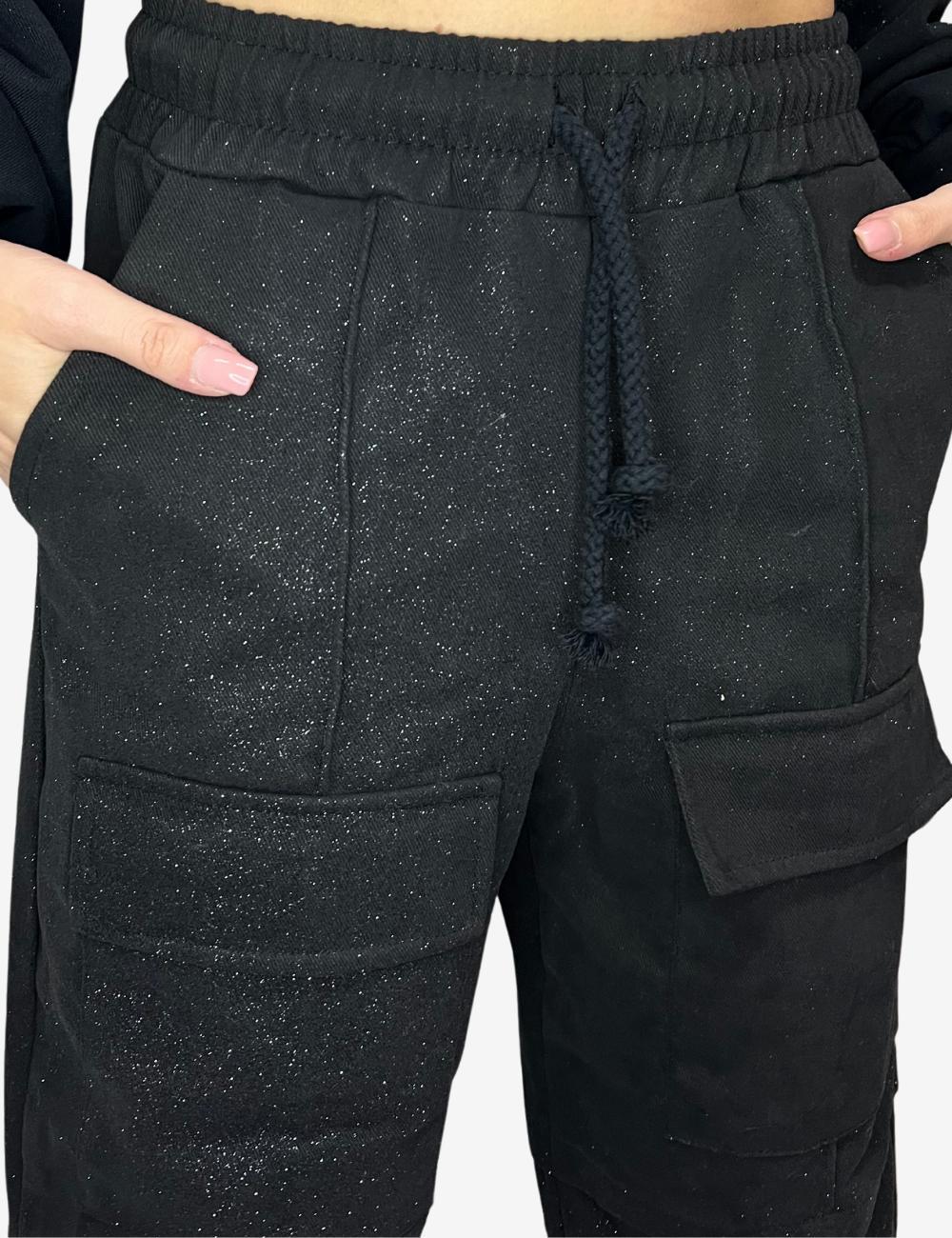 Pantalone Disclaimer cargo con glitter all-over donna