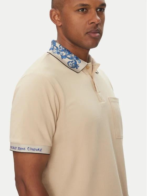 Polo Versace Jeans Couture in pique con logo e colletto fantasia uomo