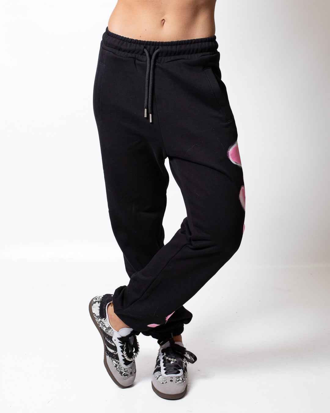 Pantalone Disclaimer in felpa con logo glitterato donna