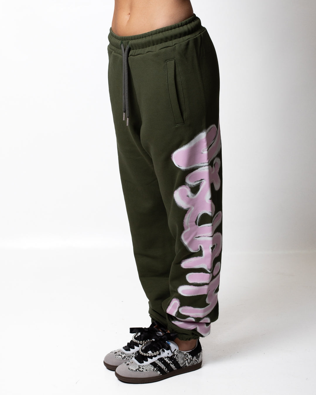 Pantalone Disclaimer in felpa con logo glitterato donna