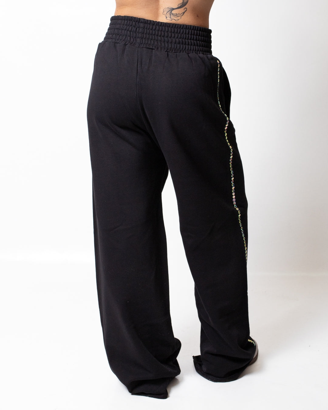 Pantalone Disclaimer in felpa con strass multicolor donna